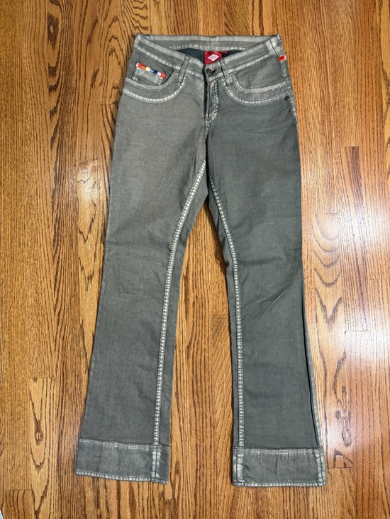 Oilily Pants - Oilily Grayish Green Boot Cut Pants with Embroidered Rainbow Contrast Trim sz 2